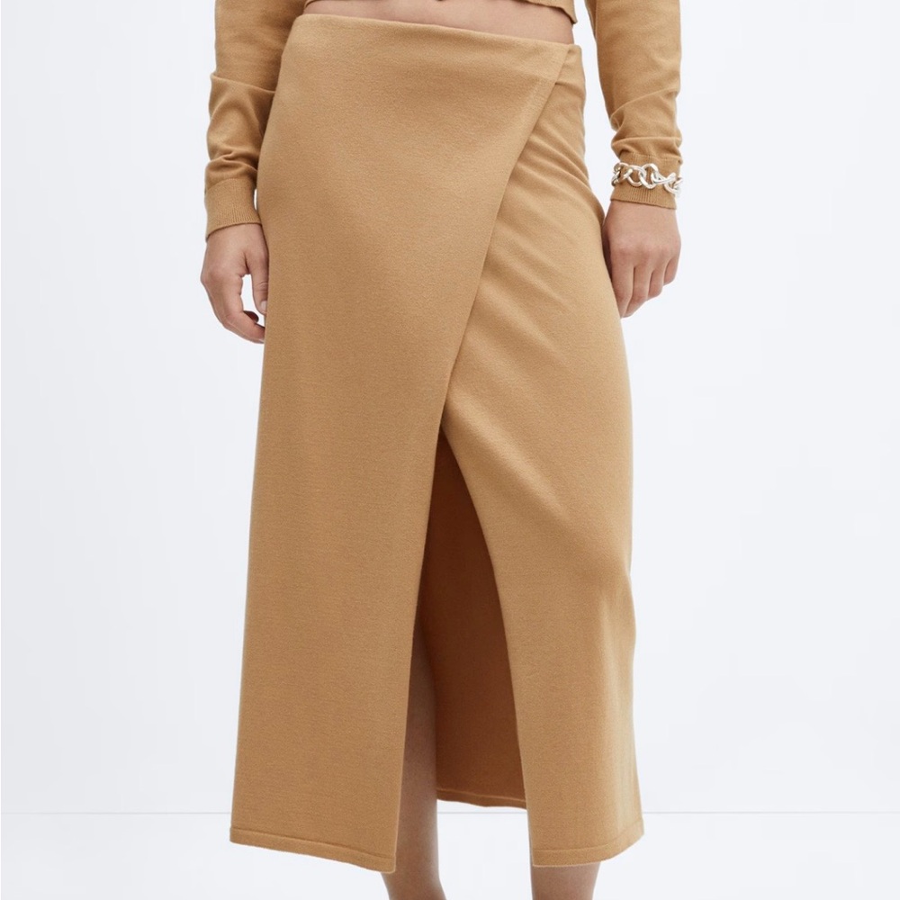 Mango Tan Wrap Midi Skirt